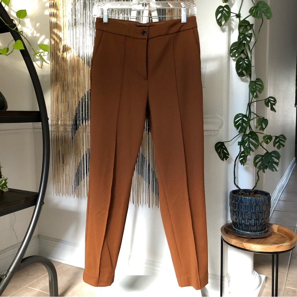 Express Ankle High Rise Dress Pant Textured Cognac